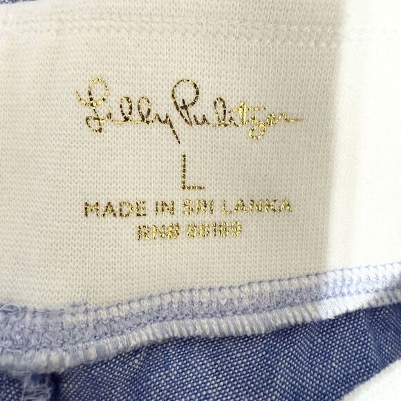 Lilly Pulitzer Pants Size Large Blue Chambray Linen Pull On Straight Wide Leg - Picture 7 of 13